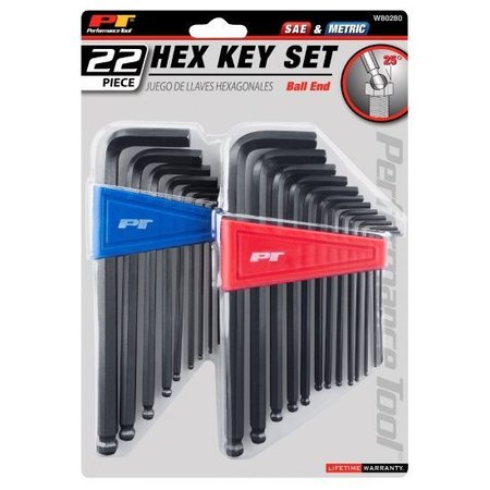 Performance Tool 22-Pc Sae/Mm Ball End Hex Hex Key Set, W80280 W80280